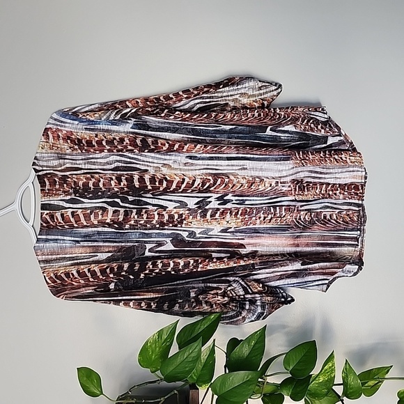 DAVID Cline snake long sleeve tunic top shirt medium brown black v neck - Picture 4 of 5